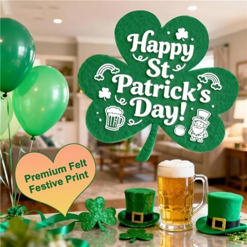 St Patricks Day Decorations 5 Pack Shamrock Clover Garland Banner - NO DIY